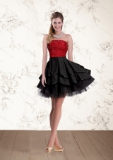 2015 New Style Strapless Beaded Prom Dresses in Red and Black