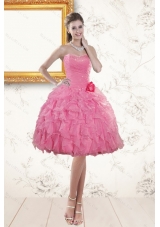 Perfect Sweetheart Rose Pink 2015 Prom Dresses with Beading and Ruffles