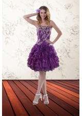 Elegant Strapless 2015 Prom Dresses with Appliques and Ruffles