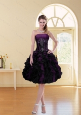 2015 Multi Color A Line Ruffled Strapless Knee-length Prom Dress with Beading