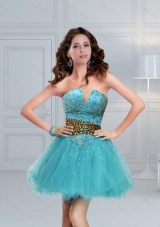 Aqua Blue Beaded Leopard Printed Perfect Prom Dress for 2015