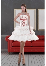 2015 Impressive Strapless Prom Dresses with Embroidery and Ruffle layers