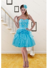 2015 Pretty Sweetheart Beading Aqua Blue Prom Dresses