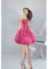 2015 Gorgeous Pink Sweetheart Prom Dresses with Beading and Ruffles