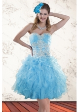 2015 Spring Baby Blue Sweetheart Prom Dresss with Embroidery