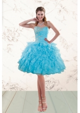 2015 Fashionable Baby Blue Prom Gown with  Ruffles and beading