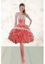2015 Elegant Ruffled Strapless Prom Gown  in Watermelon