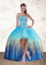 2015 Baby Blue Sweetheart Multi Color Prom Dresses with Ruffles and Beading