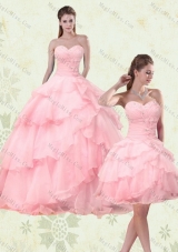 2015 Cute Sweetheart Quinceanera Dresses with Ruffled Layers and  Beading