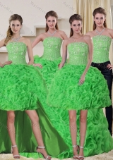 Spring Green Strapless Quinceanera Dress with Beading and Ruffles for 2015