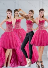 2015 Detachable Hot Pink Sweetheart Quinceanera Dress with Appliques and Beading