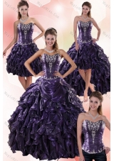 2015 Luxurious Sweetheart Ball Gown Purple Quince Dresses with Embroidery