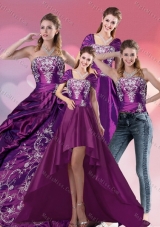 Embroidery and Detachable Strapless Quinceanera Dress in Purple for 2015