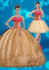 Strapless Multi Color Detachable Quinceanera Dress with Beading and Embroidery