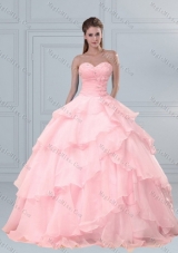 New Style Popular Pink Sweetheart Quinceanera Dresses with Ruffled Layers and Beading