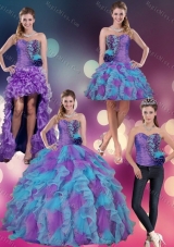 Detachable Multi Color Strapless Quinceanera Dress with Beading and Ruffles