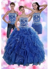 2015 Sophisticated Ruffles and Beading Quince Dresses in Royal Blue