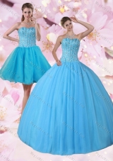 Gorgeous Detachable Baby Blue Strapless New Style Quinceanera Dress with Beading