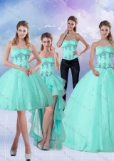 Pretty Apple Green Sweetheart 2015 Quinceanera Dress with Appliques and Beading
