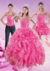 Sophisticated Hot Pink Sweet 16 Dresses with Beading and Ruffles for 2015
