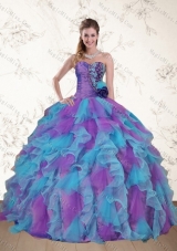 New Style Cute Strapless Beading and Ruffles Multi Color Sweet 15 Dress