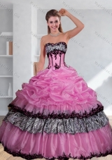 Zebra Printed Strapless Quinceanera Dress with Pick Ups and Embroidery