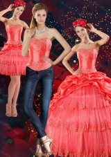 Beautiful and Detachable Strapless Floor Length Quince Dresses with Appliques in Hot Pink
