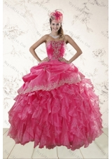 New Style Ruffles and Appliques Quinceanera Dresses in Hot Pink