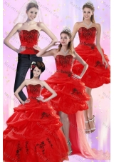 Pretty and Detachable Red Quinceanera Dresses with Appliques and Pick Ups for 2015