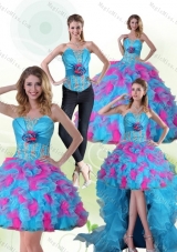 Beautiful Strapless Appliques and Ruffles Multi Color Sweet Fifteen Dresses