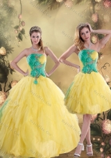 2015 Gorgeous and Detachable Ruching Quinceanera Dresses in Yellow and Green