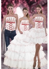 New Style White Quinceanera Dresses with Appliques and Ruffled Layers for 2015