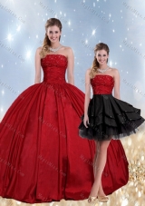 2015 Strapless Beading Quinceanera Dress in Red and Black