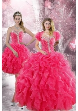 Trendy and Detachable 2015 Hot Pink Quinceanera Dresses with Beading and Ruffles