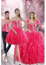 2015 New Style Pretty Hot Pink Sweetheart Sweet 15 Dresses with Beading and Ruffles
