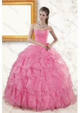 2015 Pretty Baby Pink Beading and Ruffles Sweet Fifteen Dresses
