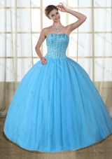 Gorgeous Baby Blue Strapless Quinceanera Dress with Beading