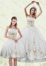 New Style Embroidery White and Gold Quinceanera Dress for 2015