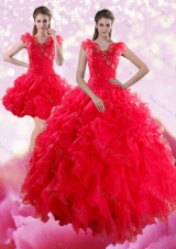 Sophisticated Red Sweetheart Sweet Fifteen Dresses with Ruffles and Beading