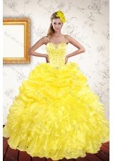 New Style 2015 Yellow Quinceanera Dresses with Beading and Ruffles