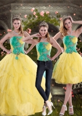 2015 New Style Yellow and Green Sweet Fifteen Dresses with Ruching
