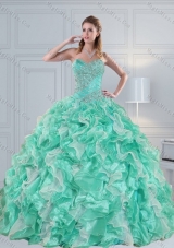 New Style Apple Green Sweetheart 2015 Quinceanera Dresses with Ruffles and Beading