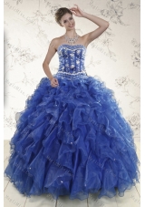 2015 New Style Royal Blue Quince Dresses with Beading and Ruffles