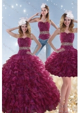 Exquisite Burgundy Sweet 15 Dresses with Beading and Ruffles