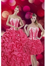 2015 Pretty and Detachable Hot Pink Sweet 15 Dresses with Pick Ups and Appliques