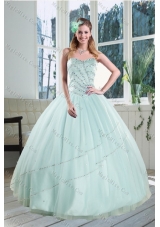 2015 Beautiful Apple Green Strapless Sweet 15 Dresses with Beading