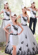 The Most Popular and Detachable White and Black Sweetheart 2015 Quinceanera Dress with Black Embroidery