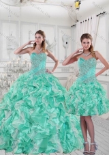 2015 Pretty and Detachable Sweetheart Quinceanera Dresses in Apple Green with Ruffles and Beading
