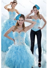 Sturning Baby Blue Sweetheart 2015 Sweet 15 Dresses with Embroidery and Ruffles