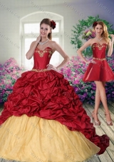 Pretty 2015 Sweetheart Wine Red Brush Train Quinceanera Dress with Beading